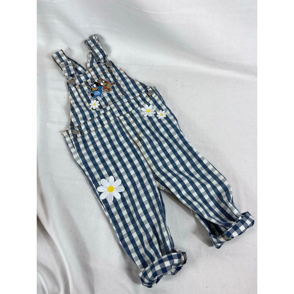 Levi's Bluey & Bingo Gingham Overalls 24M Custom Daisy Patches One of a Kind